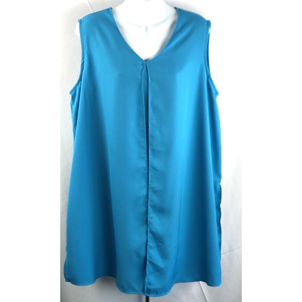 Jessica London Sleeveless Shirt dress 18W Aqua V-neck Split Front Knee Length